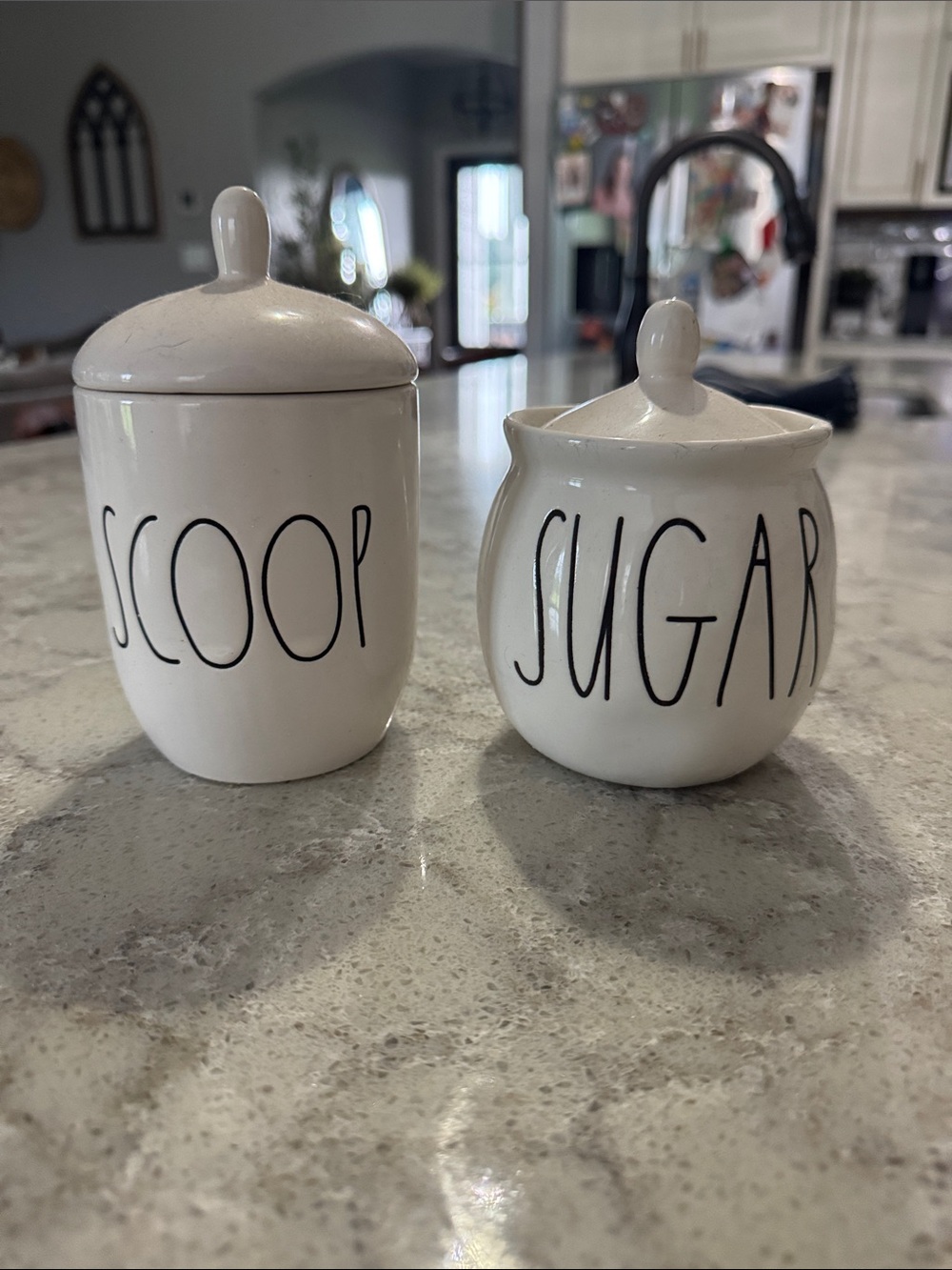 White Ceramic Sugar Jar and Scoop Canister Set